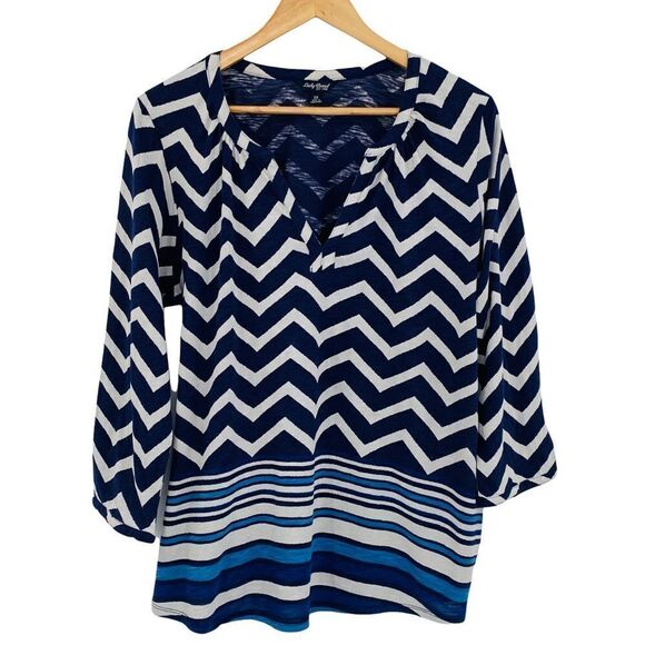 Lucky brand zigzag navy and white stripe top size 1x - Picture 1 of 6